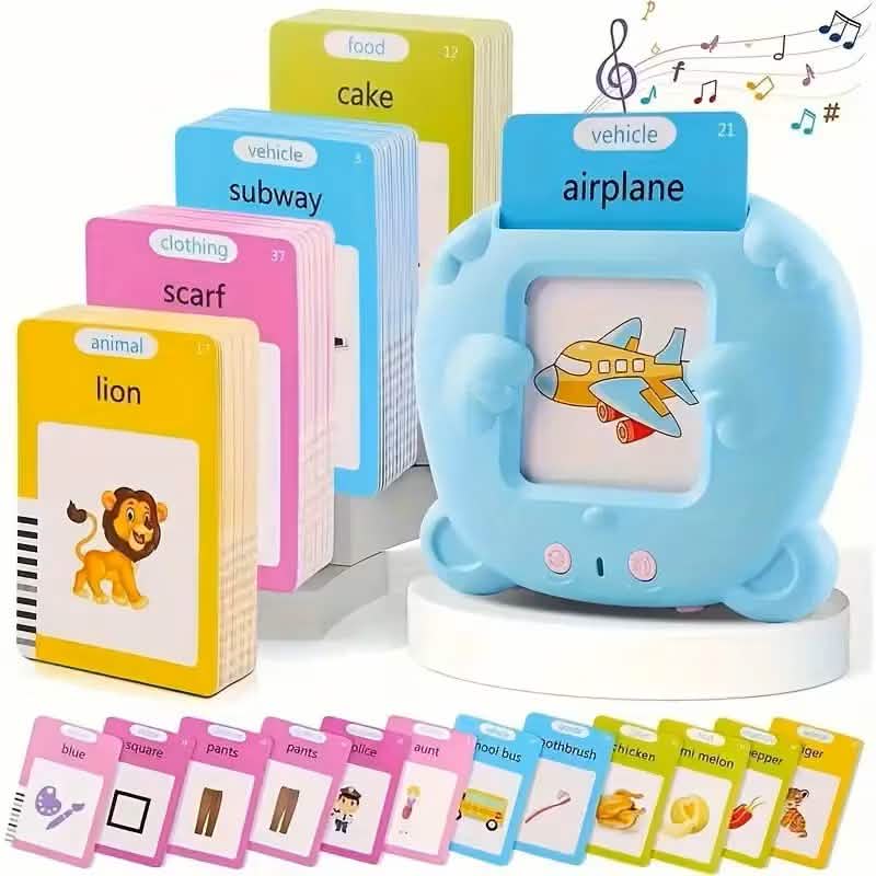 Flash Card Learning Toy – 112 Cards, 224 Words | USB Rechargeable Reading Toy for Kids (Pink/Blue)