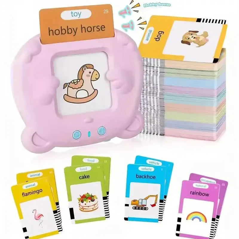 Flash Card Learning Toy – 112 Cards, 224 Words | USB Rechargeable Reading Toy for Kids (Pink/Blue)