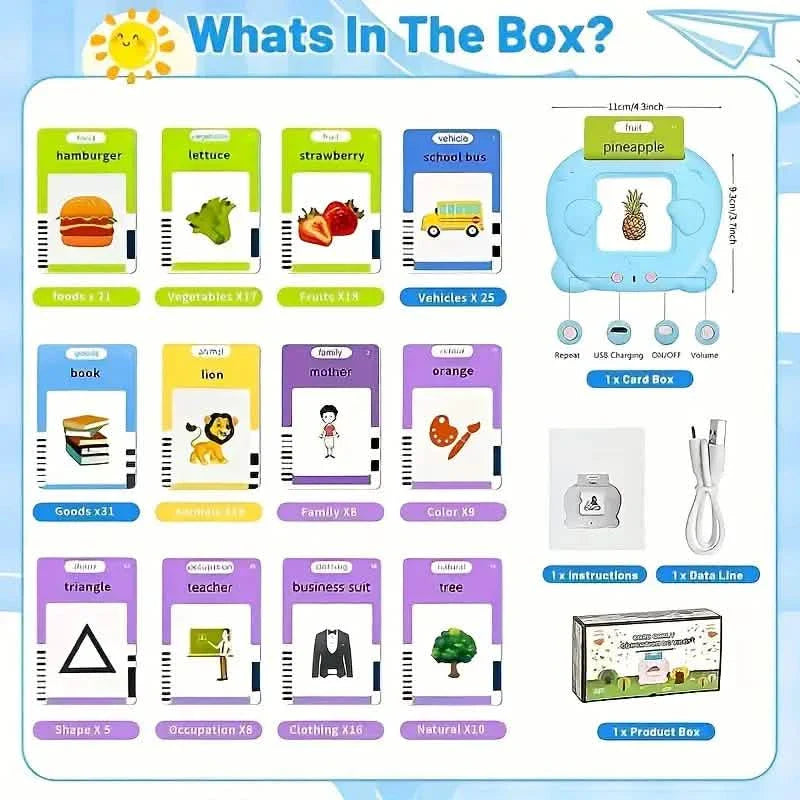 Flash Card Learning Toy – 112 Cards, 224 Words | USB Rechargeable Reading Toy for Kids (Pink/Blue)